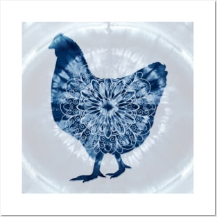 Chicken Mandala Indigo Blue Tie Dye Posters and Art